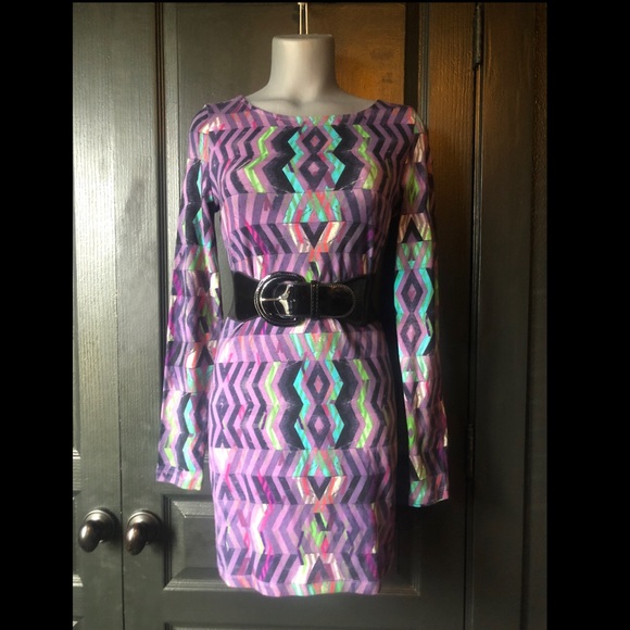 Purple Cotton/Spandex Print Body-con Dress - Picture 2 of 10